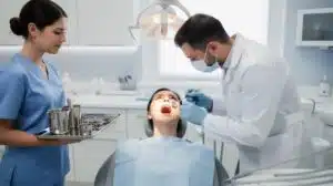 Patient Exam During Dental Checkup For Retainer Follow-Up